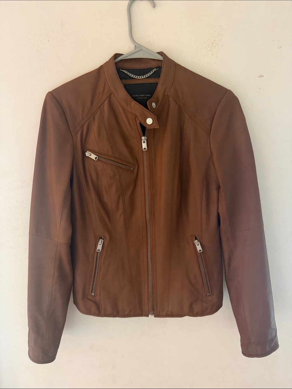 Brown Leather Moto Jacket - Mango